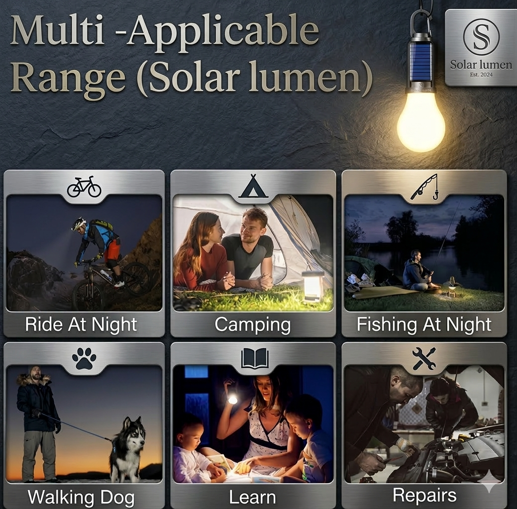 Solar Tent Camping Light Bulb Rechargeable Portable LED Camping Lantern 3 Modes