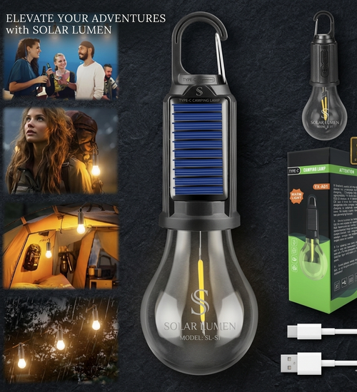 Solar Tent Camping Light Bulb Rechargeable Portable LED Camping Lantern 3 Modes